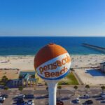 Pensacola Beach water tower and Gulf of Mexico shoreline